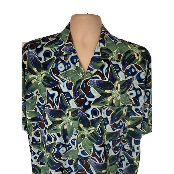 Vintage Hawaiian Aloha Floral Button Front Shirt L - Picture 2 of 9